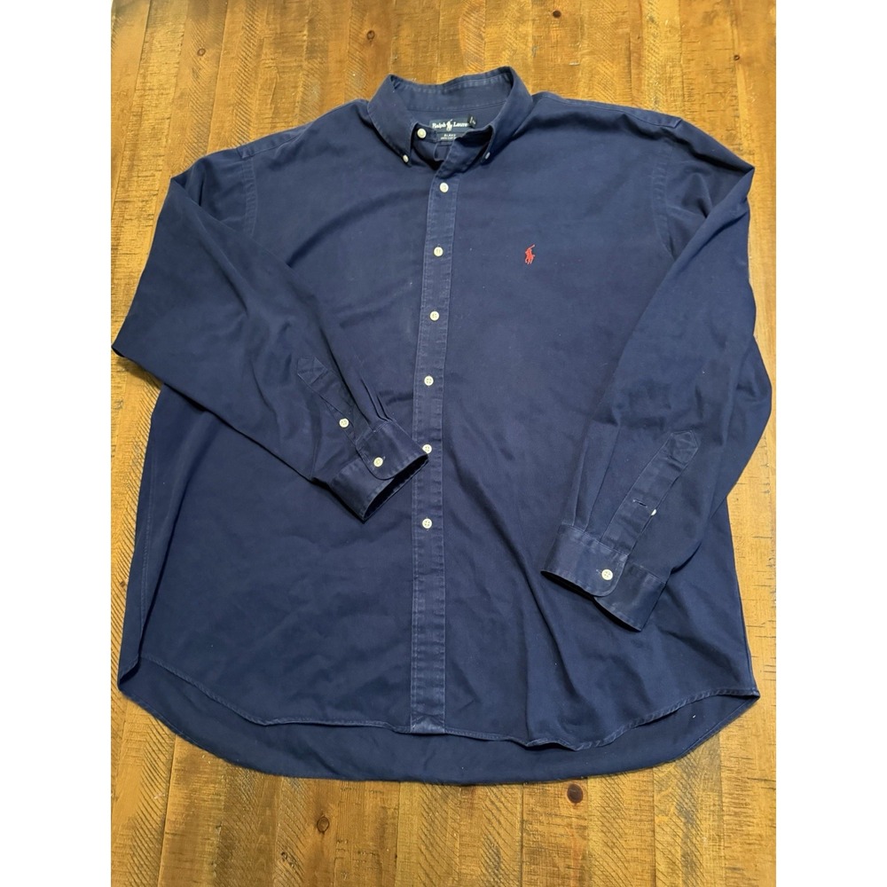 Polo Ralph Lauren Men's 2XL XXL Blue 100% Linen Vintage Blake Button Up Oxford